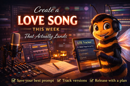 Bee Righteous Love Song Challenge cover: create a love song, save your prompt, track versions, release with a plan