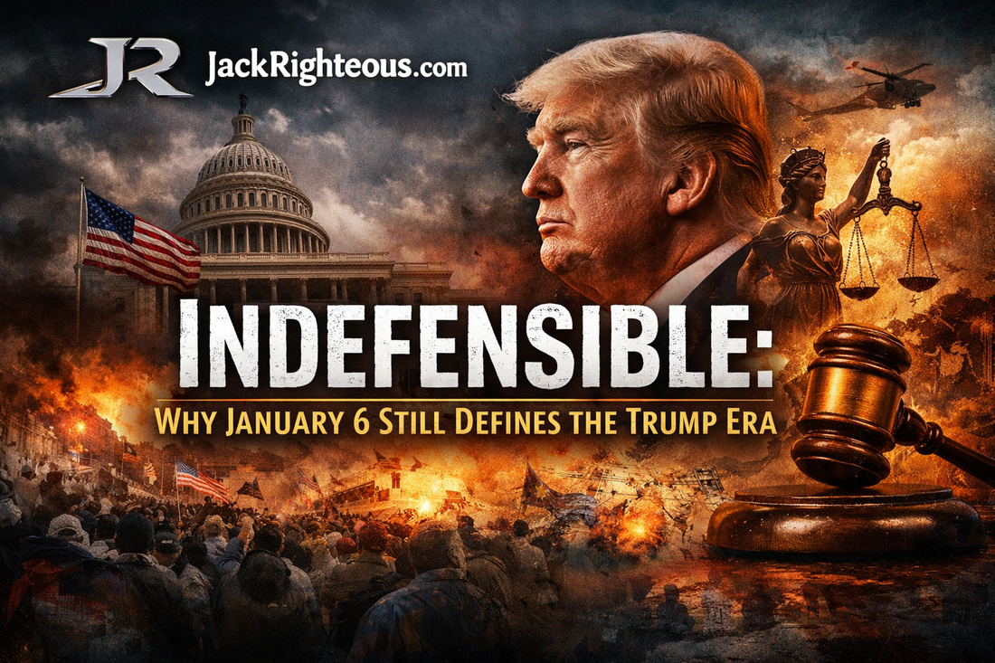 Promotional cover for Indefensible by Gary Whittaker, examining January 6 and the Trump era through political and legal symbolism.