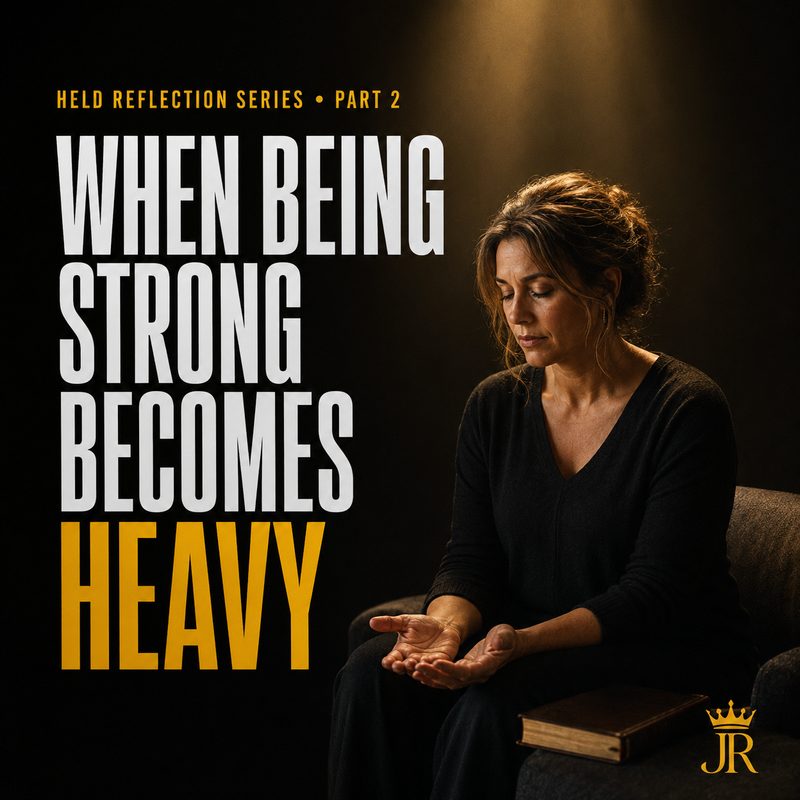 Christian woman releasing a heavy emotional burden to God for Part 2 of the Held reflection series.