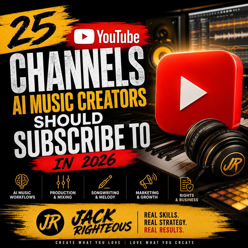 Jack Righteous guide to the 25 best YouTube channels AI music creators should subscribe to in 2026.