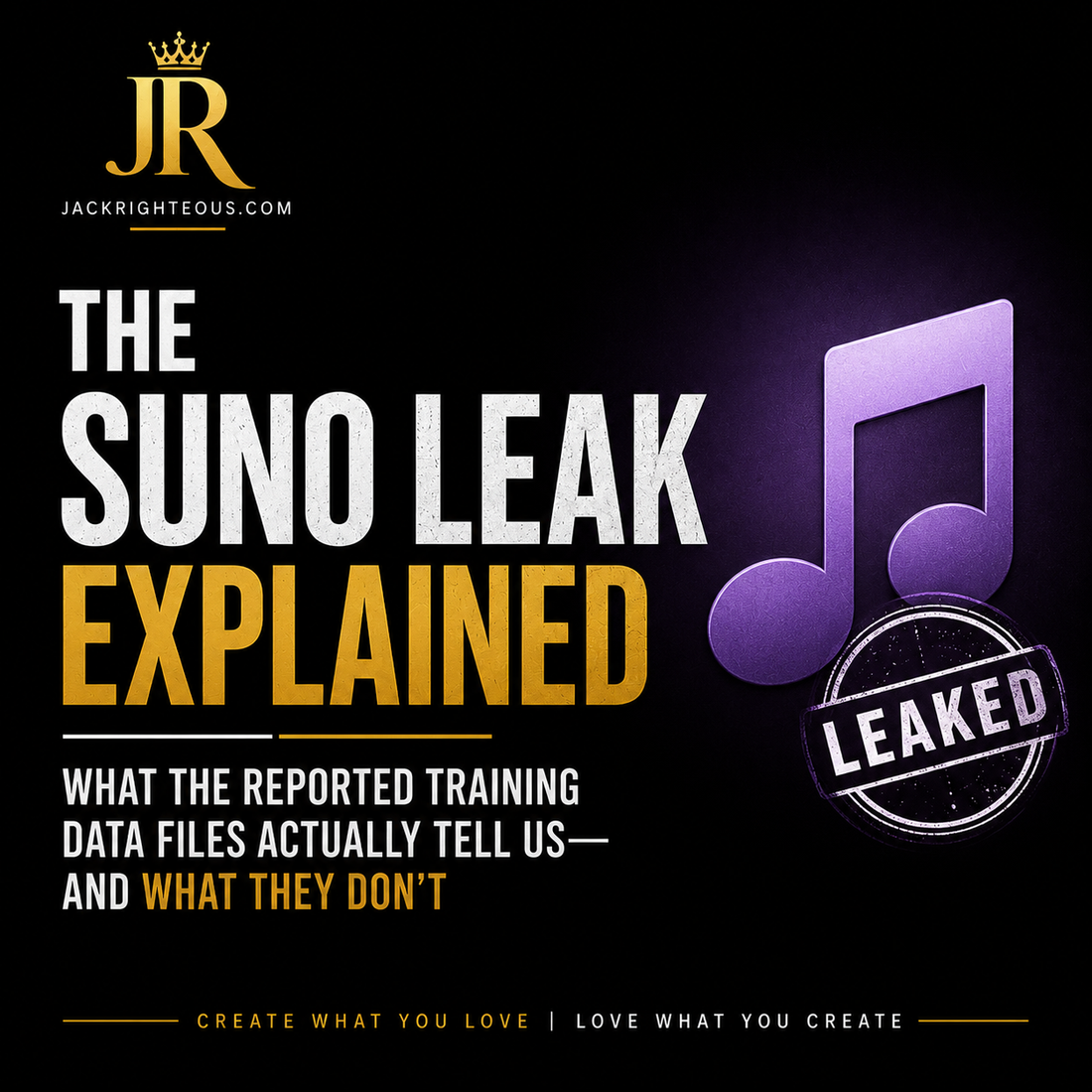 Editorial cover for Gary Whittaker's report on the Suno data breach, leaked source code and AI music training-data claims.