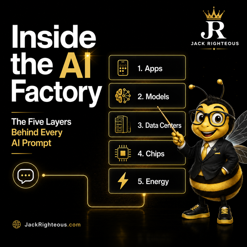 Bee Righteous explains the five AI layers: apps, models, data centres, chips and energy.