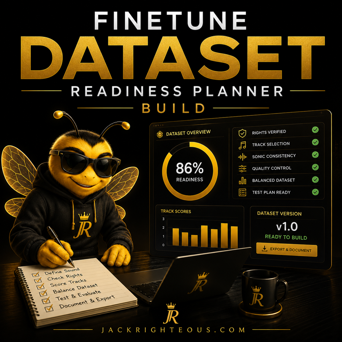 Bee Righteous uses a Music Finetune Dataset Readiness Planner to score, document and export a catalogue.