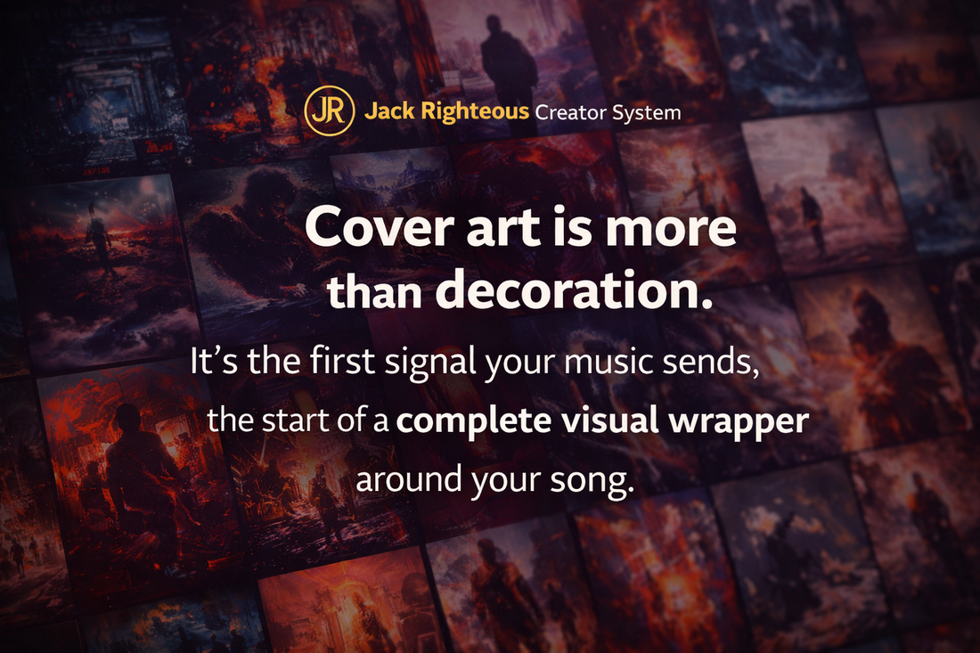 Music cover art collage showing visual identity for song releases — Jack Righteous Creator System visual wrapper guide.