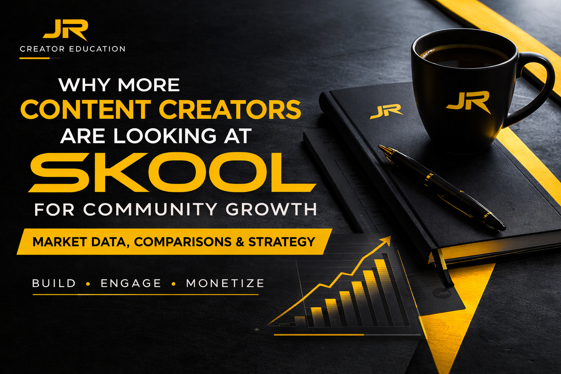 Professional JR cover on Skool community growth for creators, education, and sonic branding strategy
