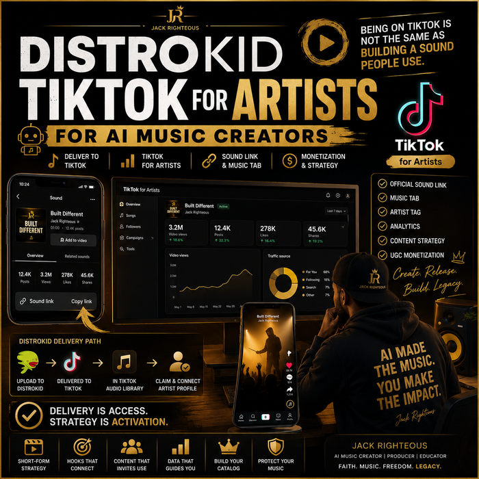 Promotional graphic for DistroKid TikTok for Artists with a person using a phone and text about TikTok for artists.