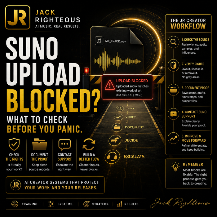 Suno uploaded audio matches existing work troubleshooting guide