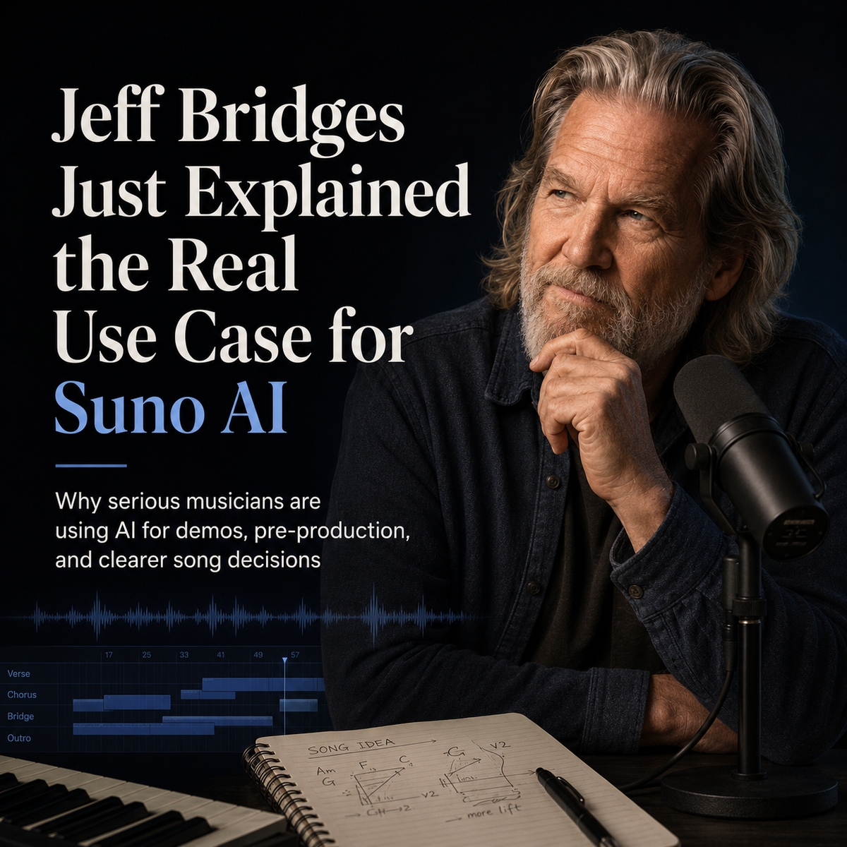 Jeff Bridges discusses Suno AI as a music demo and pre-production tool for serious creators