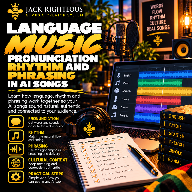 When Language Becomes Music: Pronunciation, Rhythm & Phrasing in AI Songs — JackRighteous.com article cover
