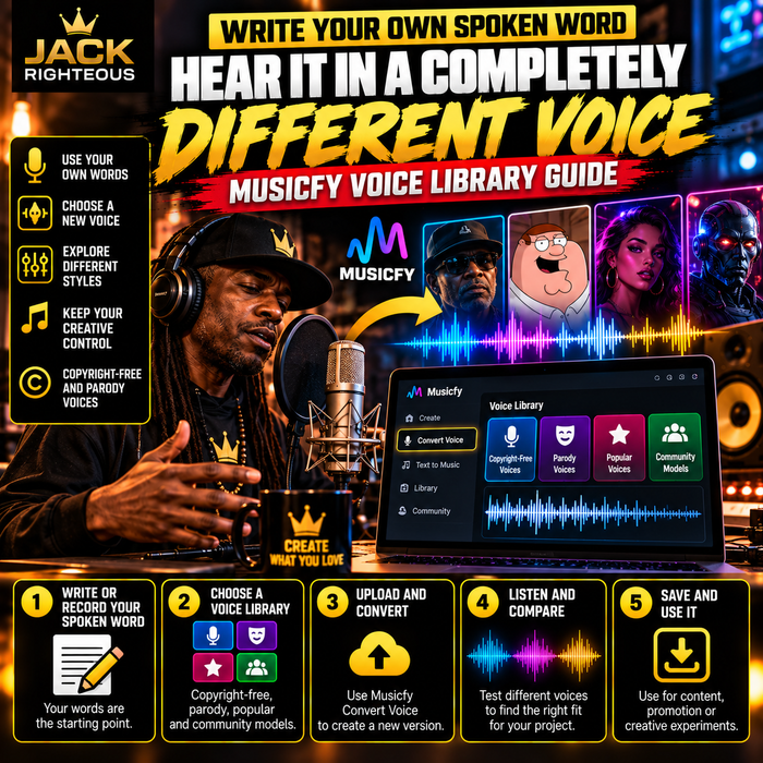 Jack Righteous Musicfy tutorial cover about spoken word with copyright-free and parody voices.