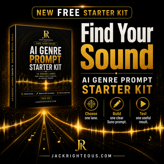 AI Genre Prompt Starter Kit packaging with glowing effects on a dark background
