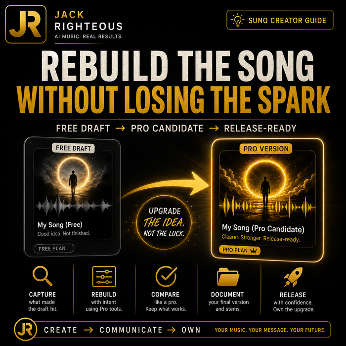 Promotional graphic for music production services with text and icons on a dark background.