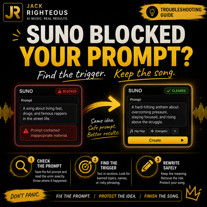 Suno prompt moderation troubleshooting guide for the Prompt Contained Inappropriate Material error