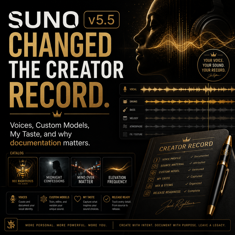 Promotional graphic for a software update with text and design elements on a dark background.