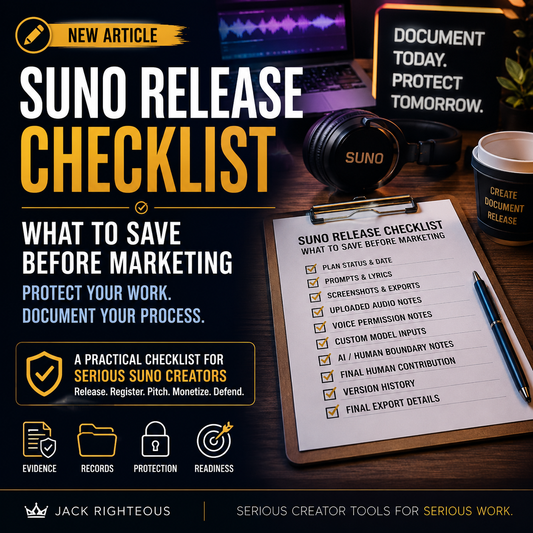 SUNO Release Checklist with a clipboard, pen, and office supplies on a desk.