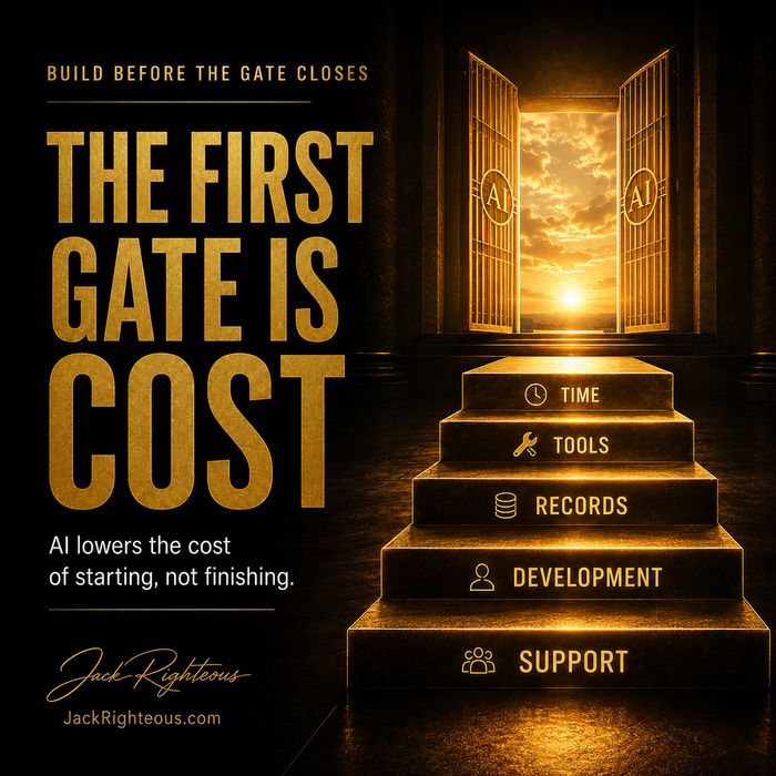 AI creator cost article cover showing golden steps for time, tools, records, development, and support.