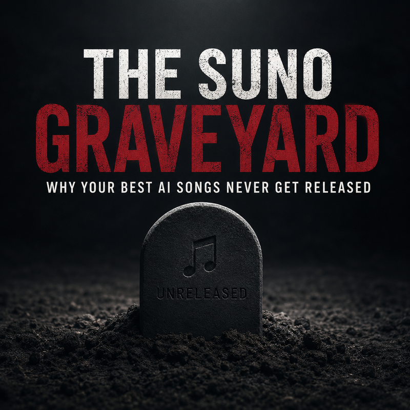 The Suno Graveyard guide explaining why strong AI songs remain unreleased and how creators can move finished work forward