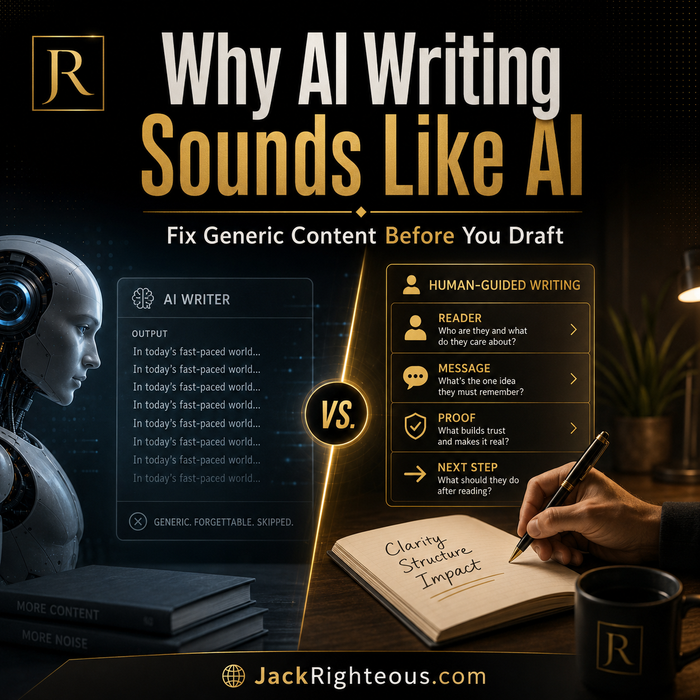 Guide to why AI writing sounds generic and how creators can revise it for clearer voice, specificity and human judgment