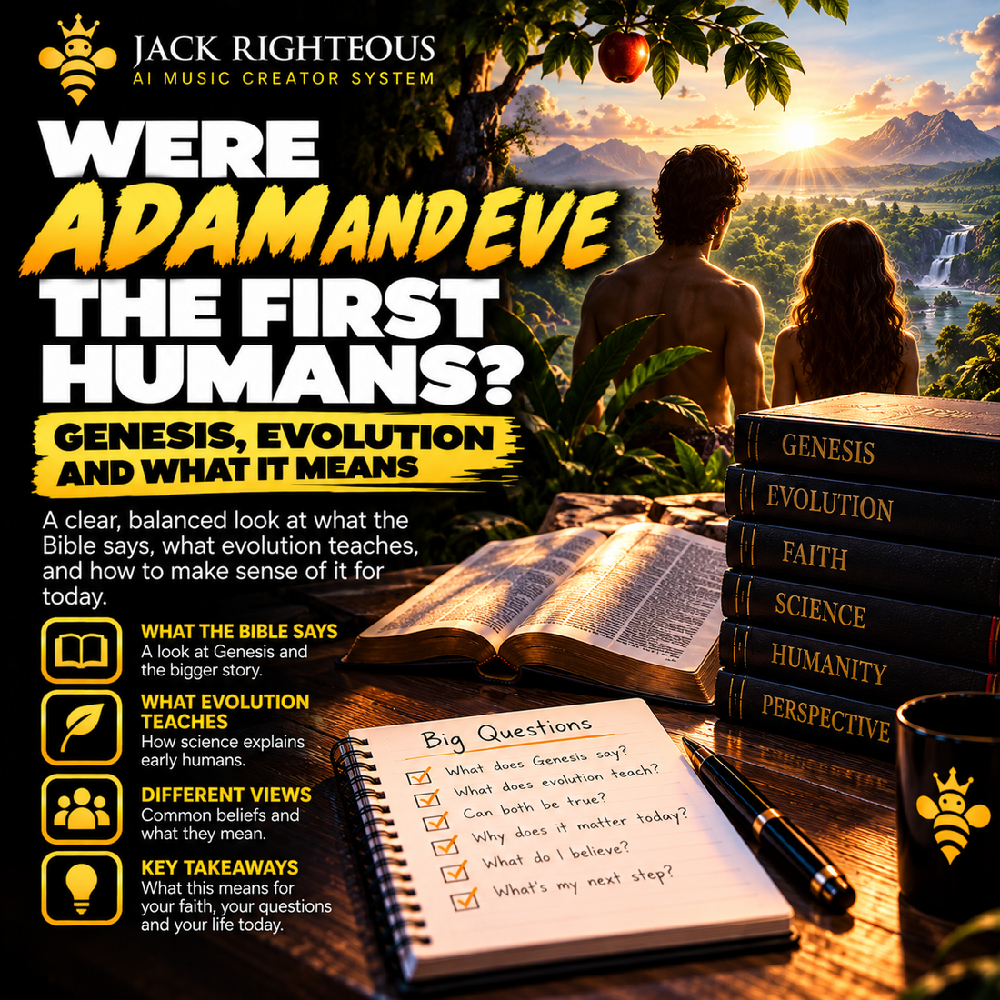 Were Adam and Eve the First Humans? Genesis, Evolution & What Christians Actually Debate — JackRighteous.com article cover