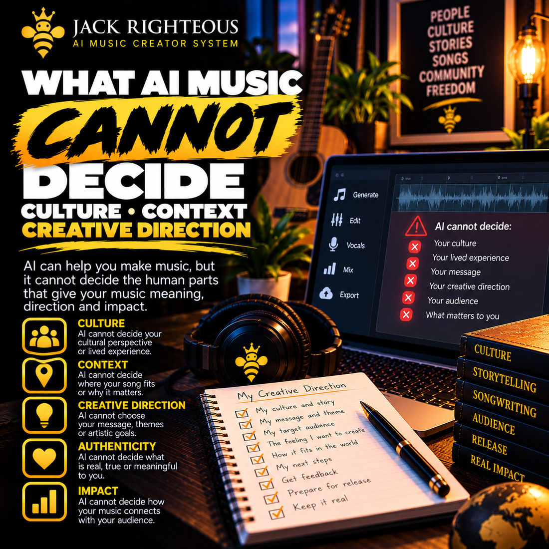 What AI Music Cannot Decide for You: Culture, Context & Creative Direction — JackRighteous.com article cover