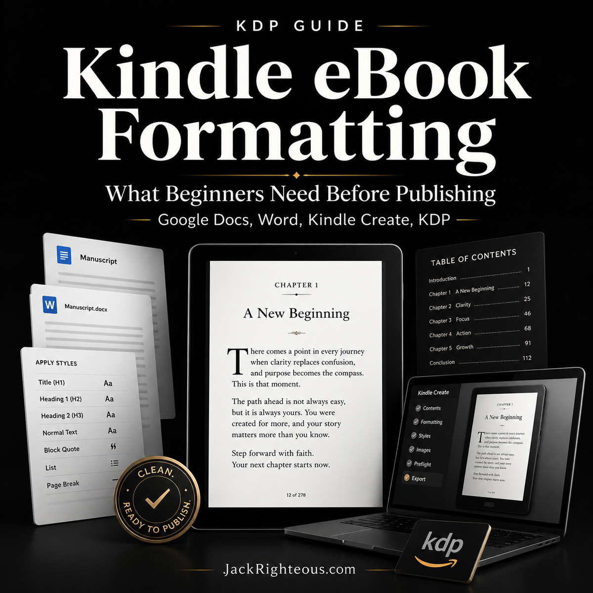 Kindle eBook formatting guide for KDP using Google Docs, Word, Kindle Create, and Previewer