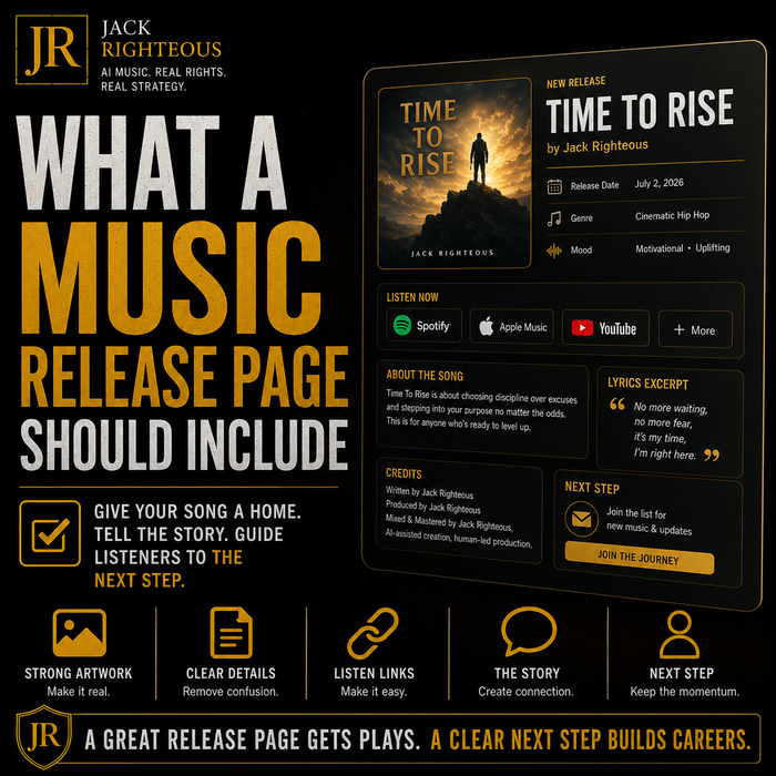 Music release page template with Jack Righteous branding and features.