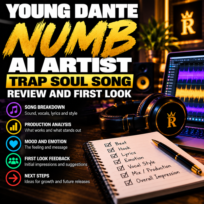 Jack Righteous Creator Spotlight First Look cover for Young Dante's NUMB, a trap-soul track by a virtual AI artist.