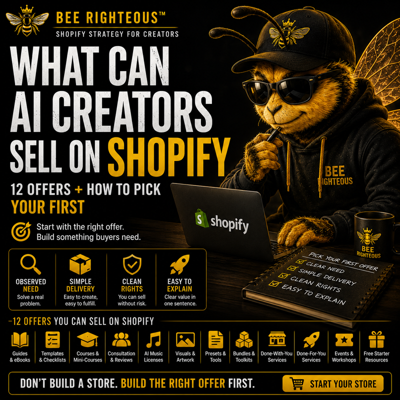 Shopify offer guide for AI creators with 12 product and service ideas plus a framework for choosing what to sell first