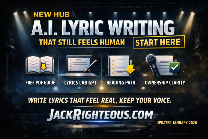 AI lyric writing hub for creating more human-feeling lyrics with a beginner learning path and free guide