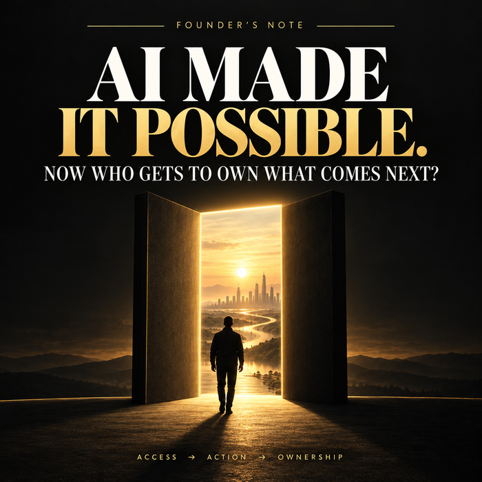 AI Made It Possible. Now Who Gets to Own What Comes Next? Founder’s Note cover about access, action, and ownership in the AI economy.