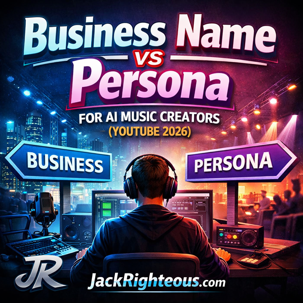 AI music creator guide for choosing between a business name and artist persona on YouTube