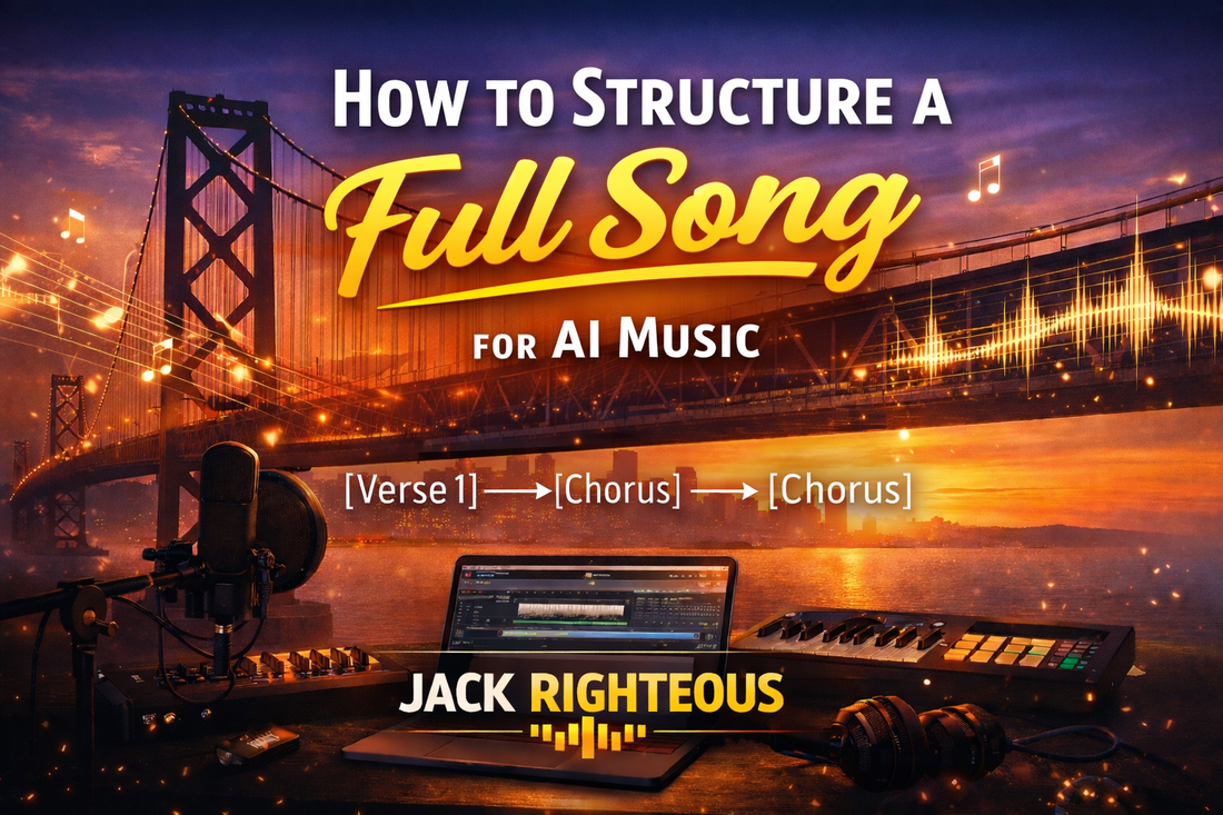 Beginner guide to structuring a full AI-assisted song from intro through verse, chorus, bridge and outro