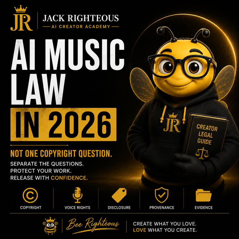 AI Music and the Law in 2026 guide covering creator rights, copyright, voice rights, disclosure and practical legal limits