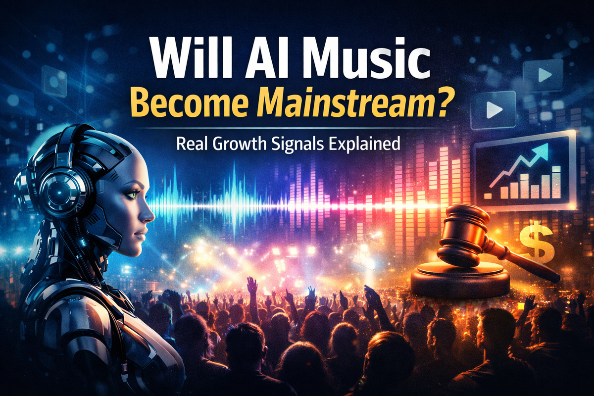 AI music growth analysis examining real signals that generated music is moving toward broader mainstream adoption