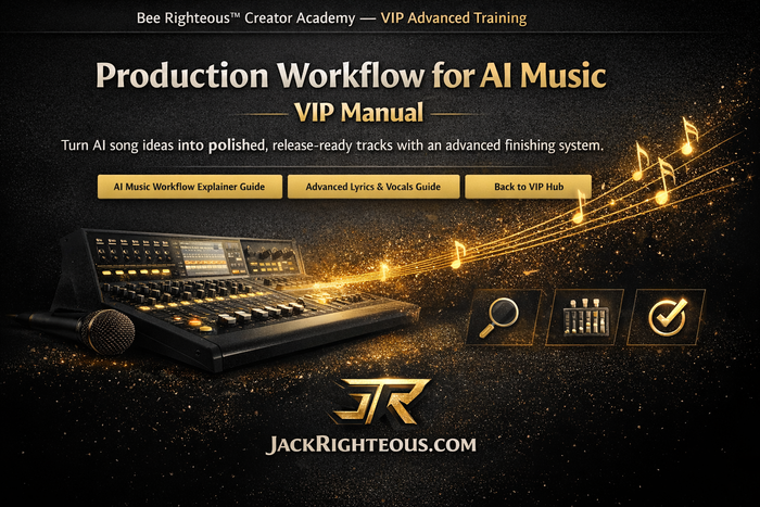Production workflow VIP manual for AI music creators building repeatable project, revision and delivery systems