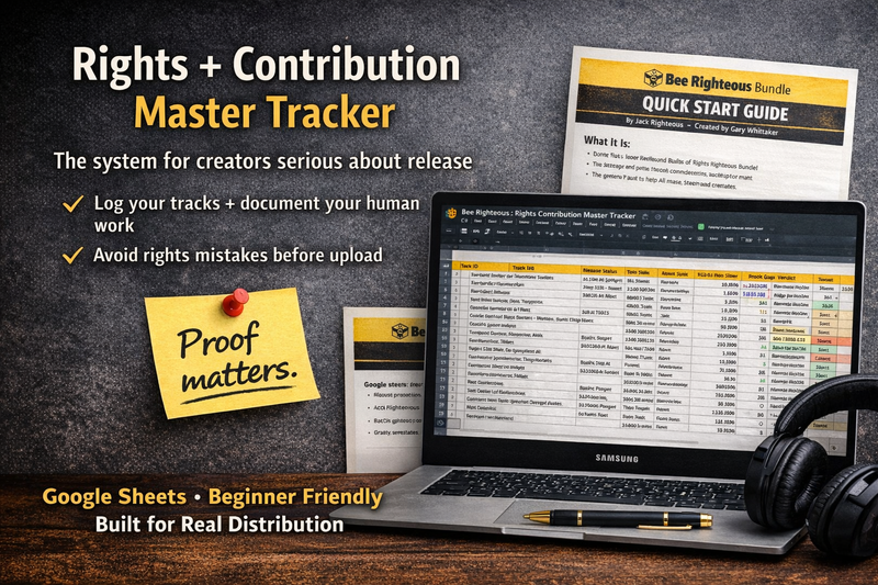Rights and Contribution Master Tracker for documenting AI music projects, human edits and release readiness