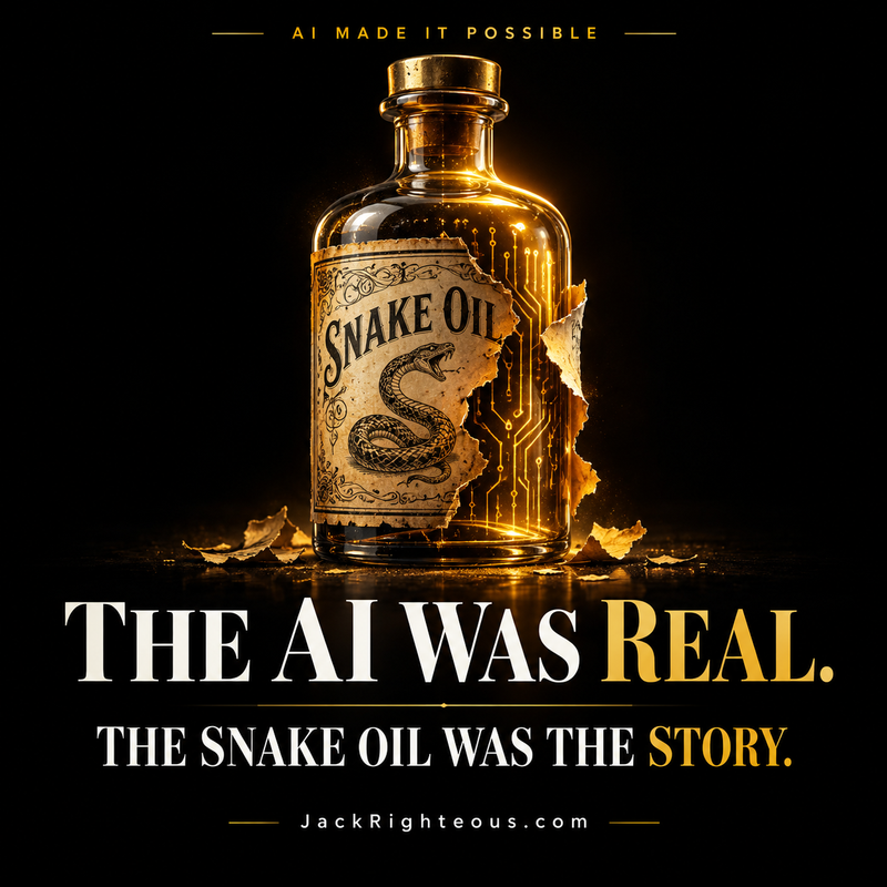 AI Made It Possible cover: The AI Was Real. The Snake Oil Was the Story.