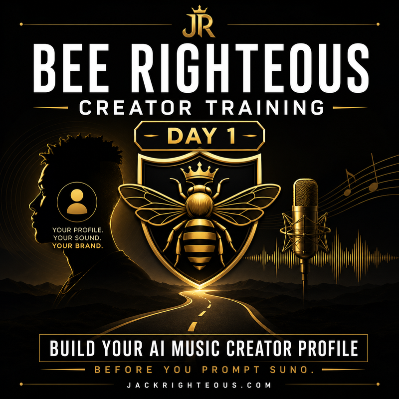 Bee Righteous Creator Training Day 1 guide for defining an AI music creator profile, identity and direction