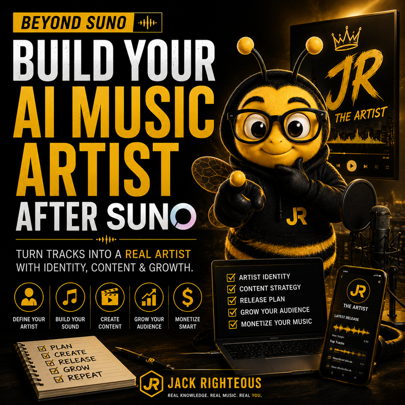 AI music creator strategy showing how to build an artist identity, catalog and audience beyond the Suno tool