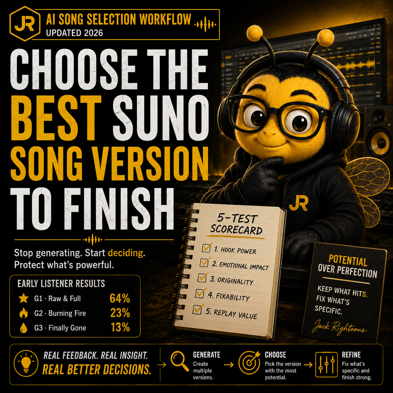 Guide to comparing Suno song versions and choosing the strongest take to edit, finish and prepare for release