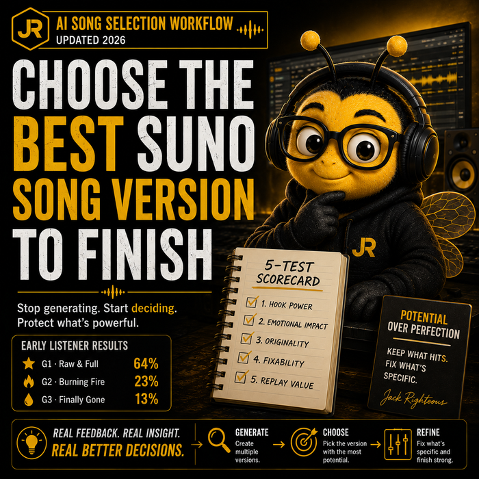 Guide to comparing Suno song versions and choosing the strongest take to edit, finish and prepare for release