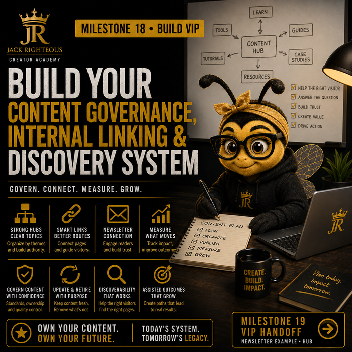 Bee Righteous builds a content governance system for internal linking, discovery, maintenance and controlled creator growth.