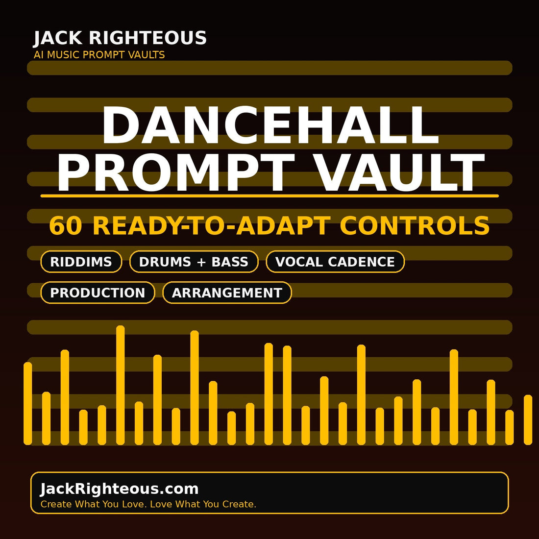Dancehall Prompt Vault with 60 ready-to-adapt controls for riddims, drums, bass, vocal cadence, production and arrangement