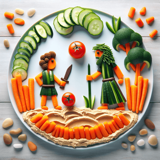 David and Goliath veggie activity with a Christian family courage-song exercise