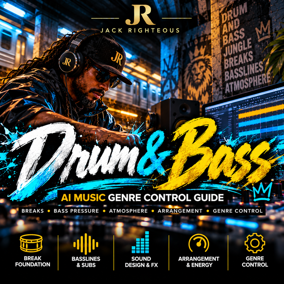 Drum & Bass Genre Intelligence for AI music creators — break foundation, basslines and subs, sound design, arrangement energy and genre control