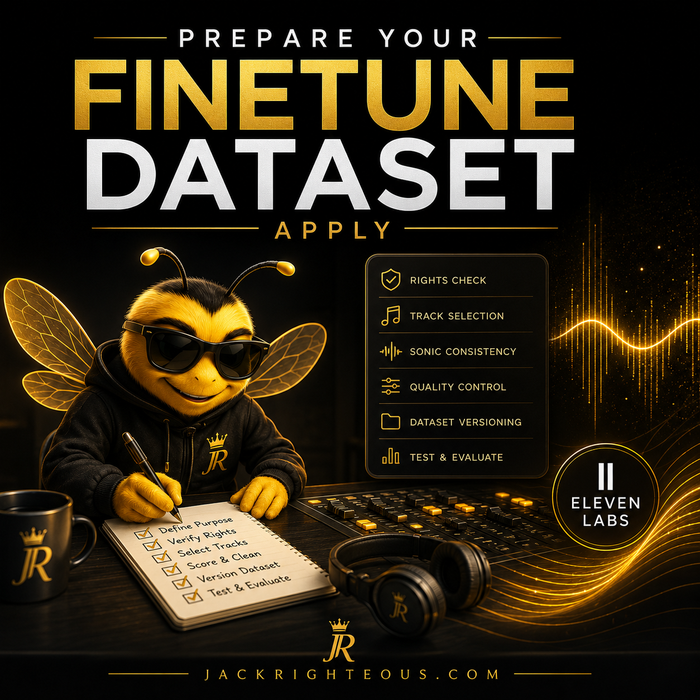 Bee Righteous prepares an ElevenLabs Music Finetune dataset with rights, track selection and quality checks.