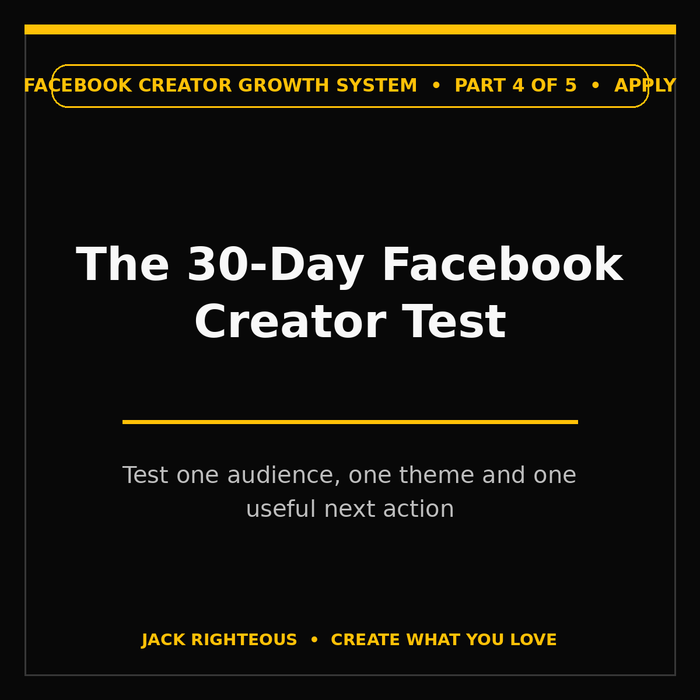 The 30-Day Facebook Creator Test for one audience, one theme and one useful next action.