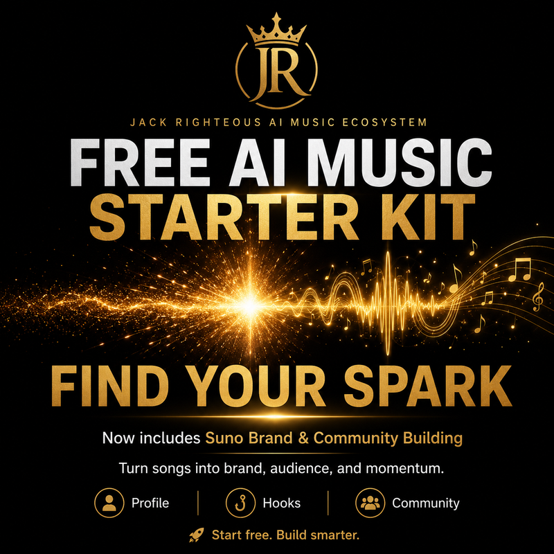 Free AI Music Starter Kit Find Your Spark cover image for Suno creators building brand, Hooks, profile, and community.