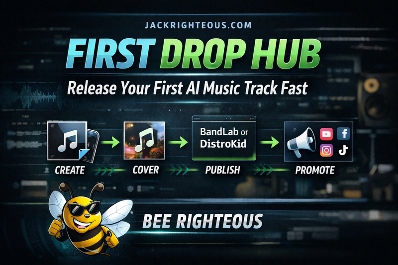 First Drop Hub guide for releasing a first AI music track with a focused creation, publishing and launch workflow
