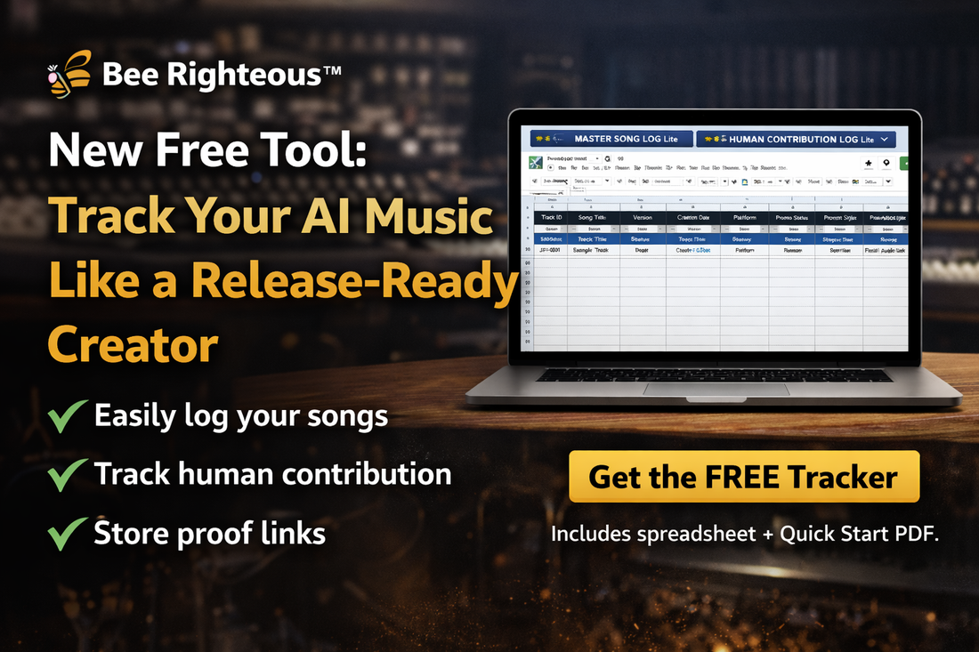 Free AI music rights tracker for logging songs, human edits, proof links and release-readiness records